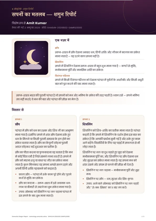 Sample page: Sapno ka matlab Shagun report